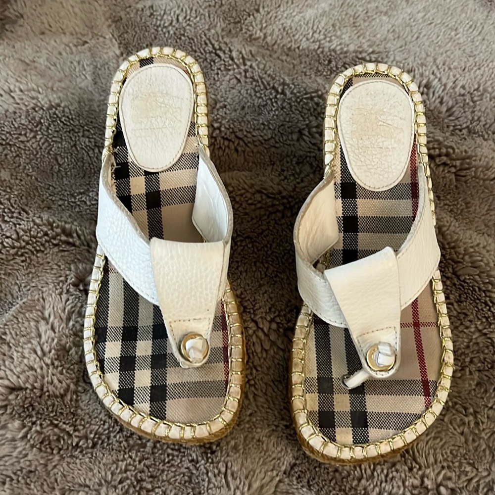 Burberry Sz EU 36White Leather Espadrilles Wedge Heels